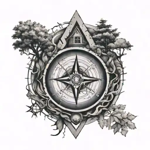 Open Hole With House And Tree Growing Rune Compass