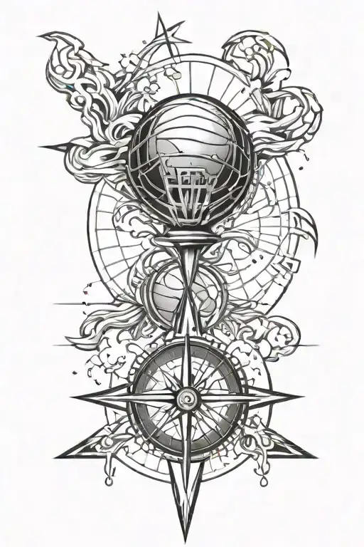 Basketball Compass Tattoo Design