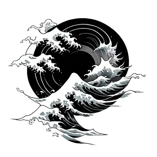 Circle Surrouded By Japanese Waves