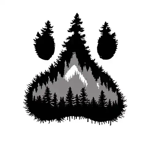 Paw Print With Forest Filled