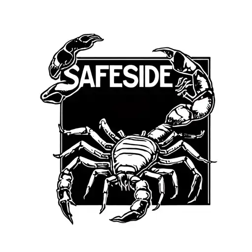 American Traditional Small Scorpion With A Safeside Tab Above It In Bigger Letters