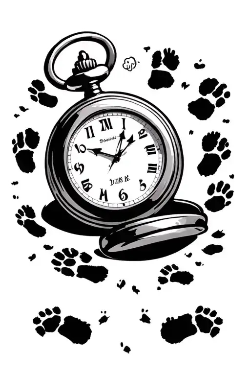 Pocket Watch With Date And Time And Baby Foot Prints Around It