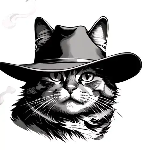 Cat With A Cowboy Hat Smoking A Cigarette