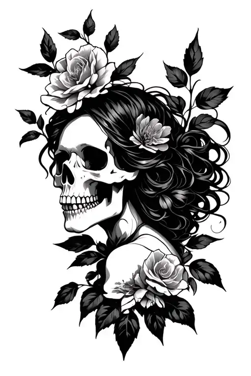 Skull Woman Nightshade Plant Intertwined
