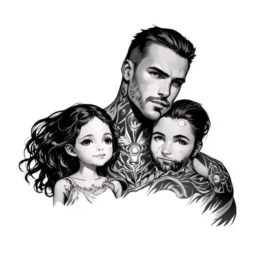 Tattoo About Father And Daughter In Marvel Style Black And White