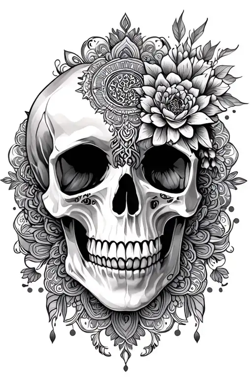 Skull And Mandala Design Incorporating Elements