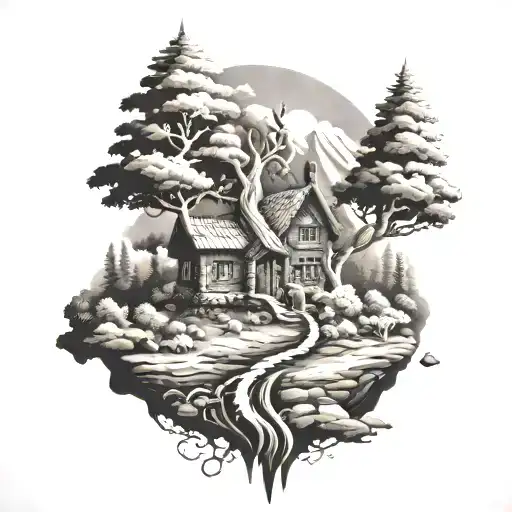 Vikings Tree Of Life Surrounded Stone House Leading Stone Road To Hills