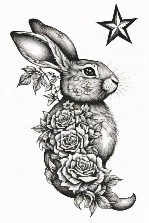 Rabbit Full Body Flower Moon And Stars