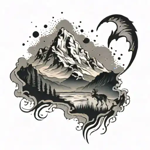 A Scorpio Constellation With Dog Paw Prints Leading Up To A Mountain Peak