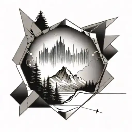 A Geometric Representation Of A Soundwave With Outdoor Scenery Inside