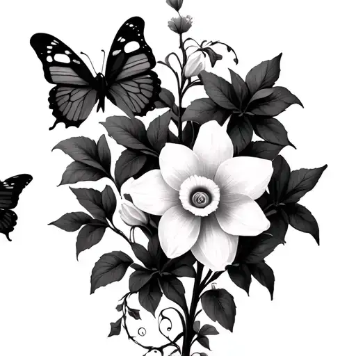 Vine And Butterflies With Narcissus