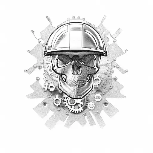 A Skull With A Construction Helmet Surrounded By Gears