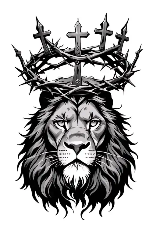 Lion Wearing Crown Of Thorns With Crosses In Eye Inside