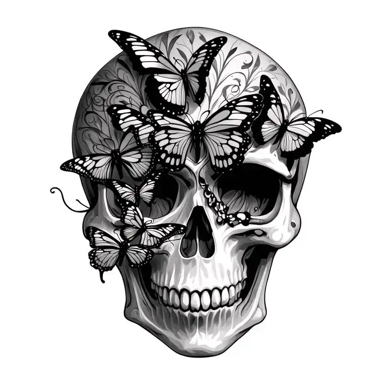 Butterflies Forming The Shape Of A Skull Adorned