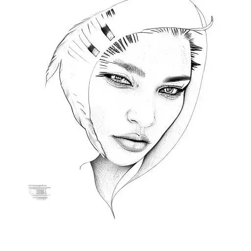 A Native American Woman's Face With Feathers