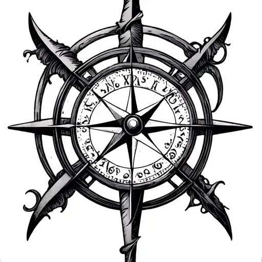 Clock Hour Glass Compass Rose Intertwined