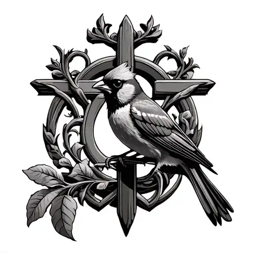 Cross With Cardinal Bird Sitting On It