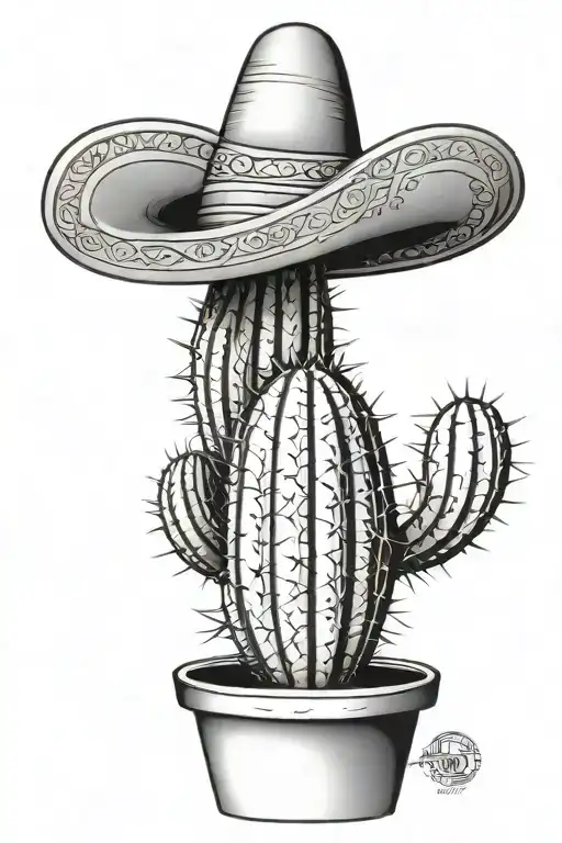 Tall Cactus In A Pot Wearing A Sombrero