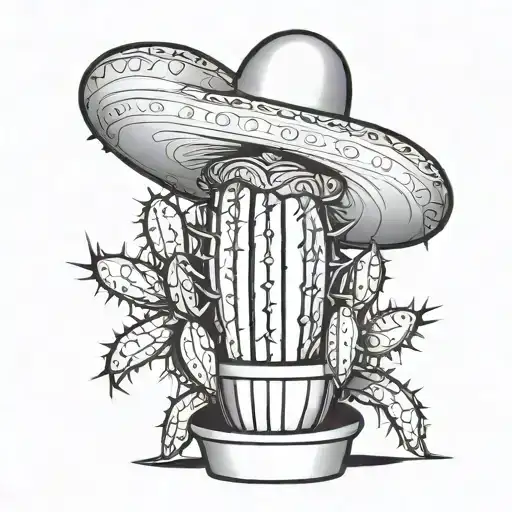 Tall Cactus In A Pot Wearing A Sombrero