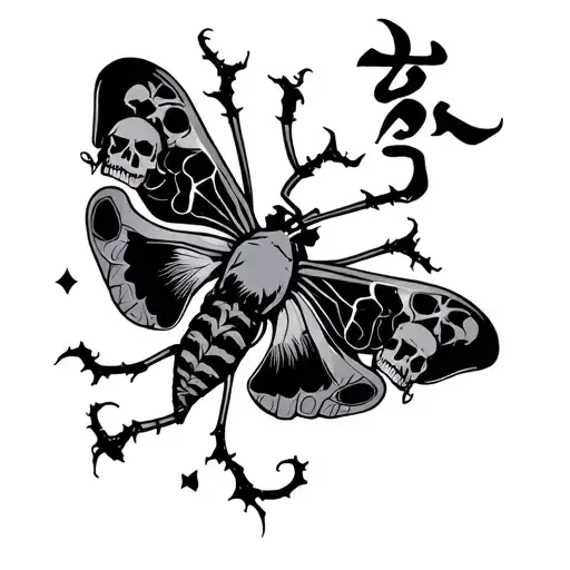 Japanese Kanji Of Death Moth With Skulls