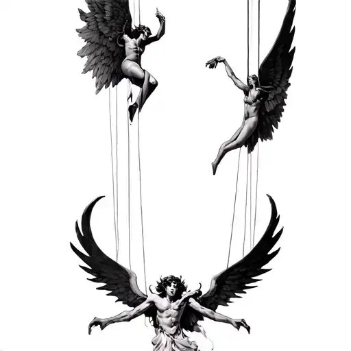 Angel Falling From Sky On Puppet Strings Transforming Into A Demon