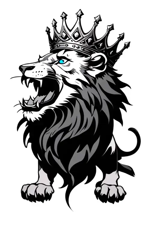 Lion Roaring With Blue Eyes Wearing A Crown Of Thrones