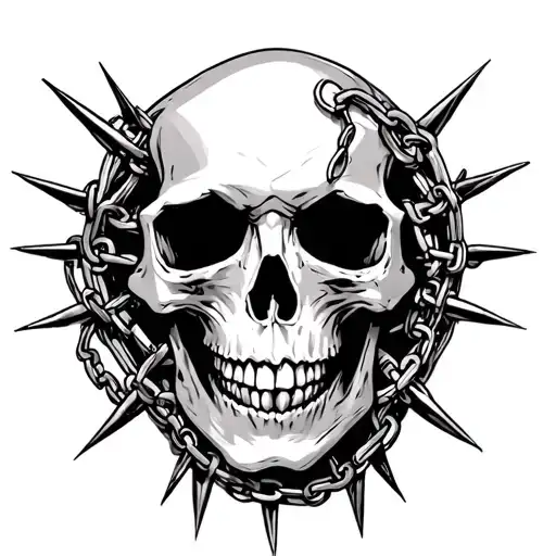 Skull With Jaw Separated Thorns And Chains Spikes