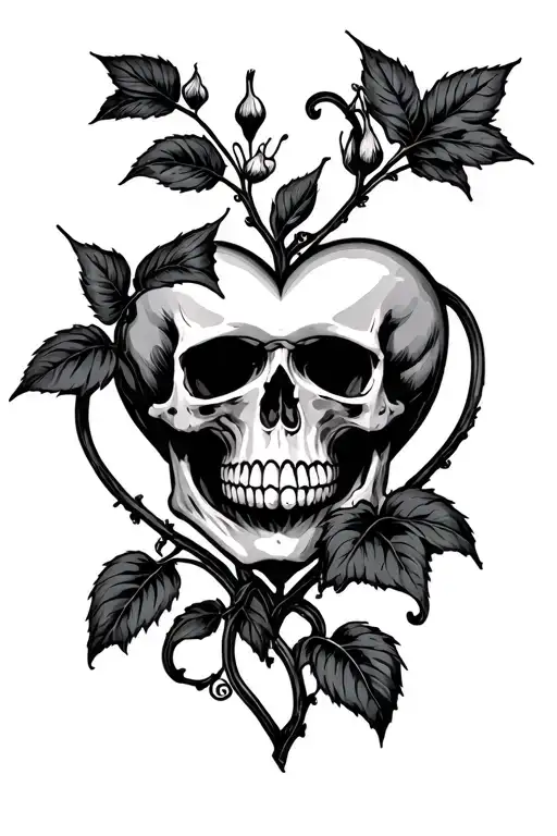 Skull Nightshade Plant Intertwined Hearts