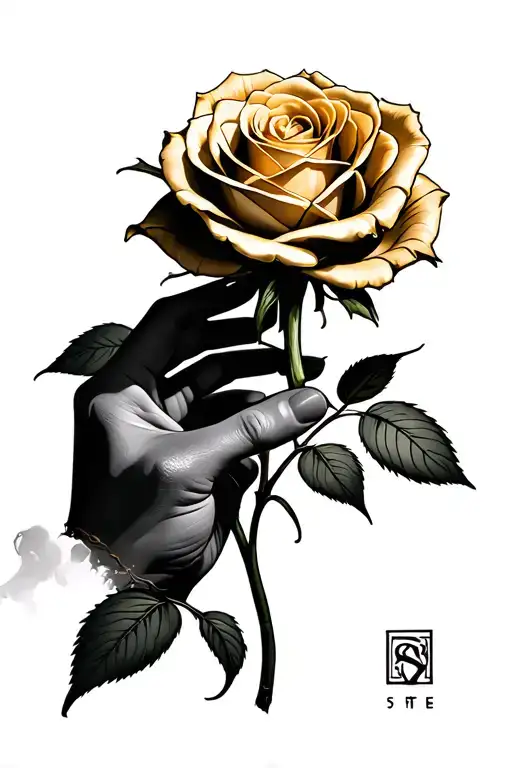 A Hand Holding A Golden Rose