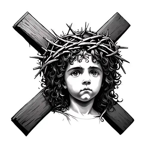 Child Of God Underneath A Cross With The Crown Of Thorns