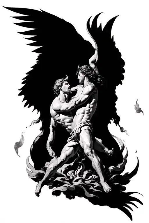 Heaven And Hell Fighting Each Other In A Large Battle