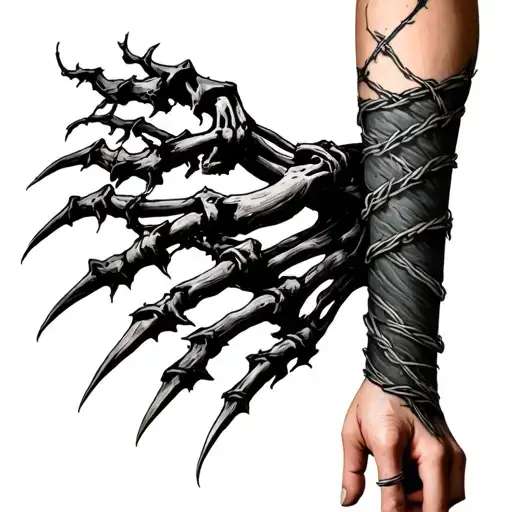 Bear Claw Skeleton Thorned Tree Barb Wire Wrapped Forearm Sleeve