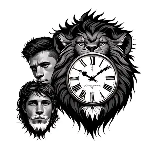Lion Face Tattoo Clock With Father And Son