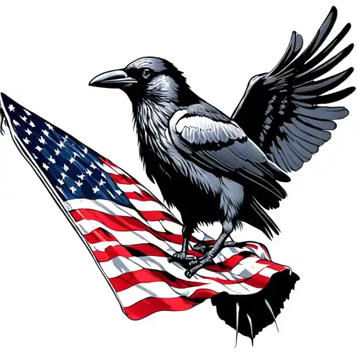 Crow Holding The American Flaag