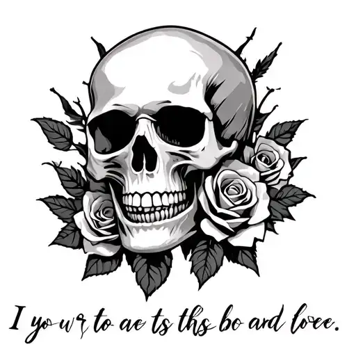 Skull And Roses With Quote Written Underneath