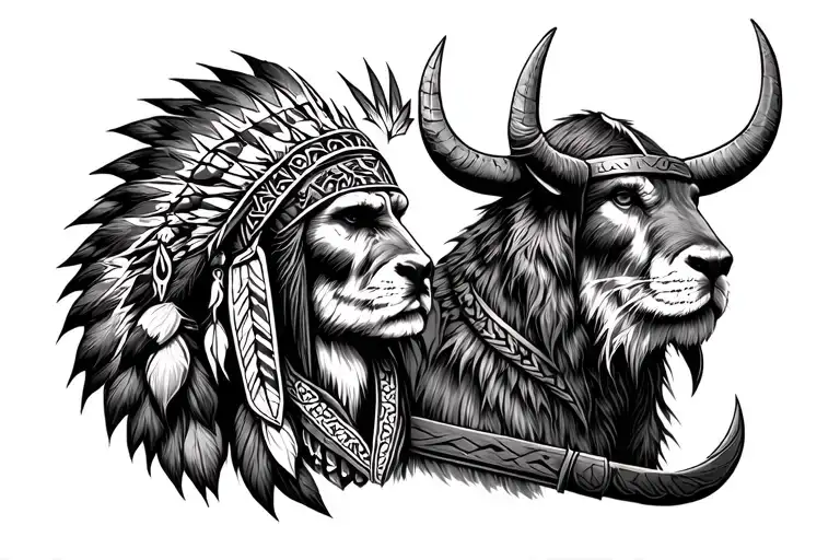 Viking Tribal With Native American Animals