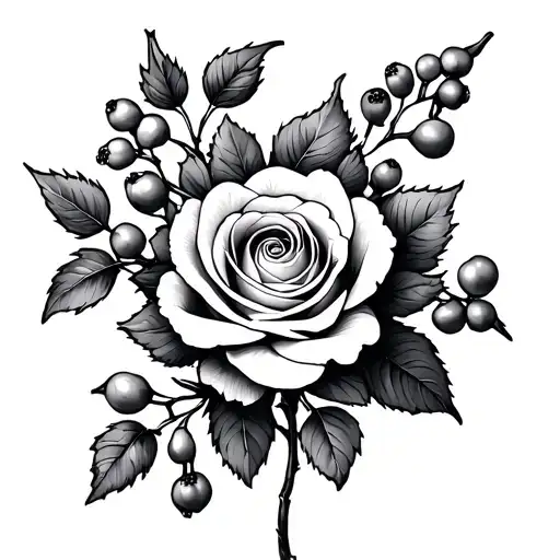 Rose And Hawthorn Flower Intertwined