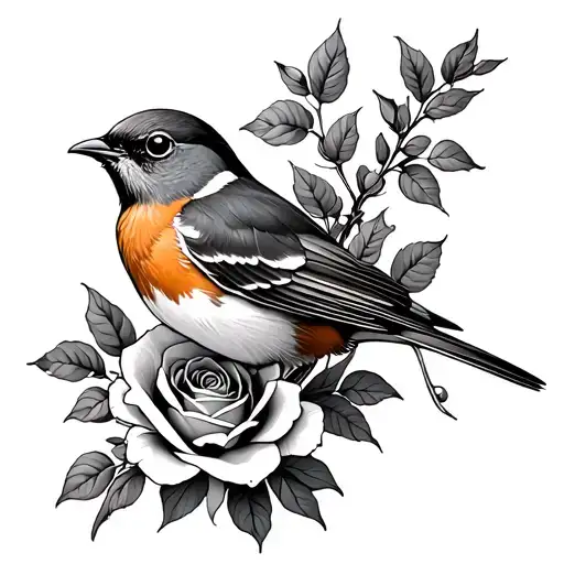 Robin And Rose Tattoo Design Combining