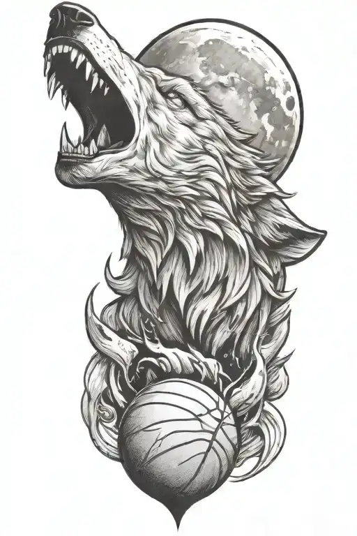 A Cosmic Wolf Howling At A Basketball Moon