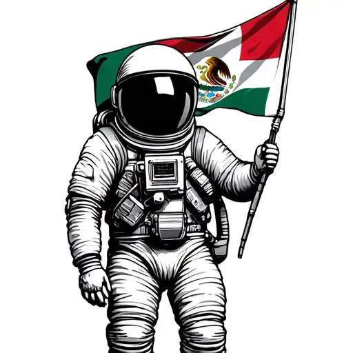 Astronaut Holding Mexico Flag