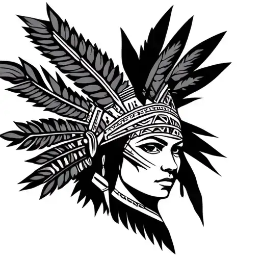 Female Face Aztec Warrior With Headpiece Leaning