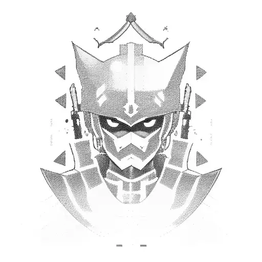 A Dynamic Composition Featuring The Yamato Sword And A Pixelated Video Game Character