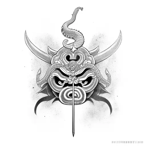 Oni Mask With Sword And Snake