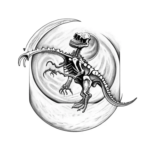 A Dinosaur Skeleton Sitting On A Crescent Moon