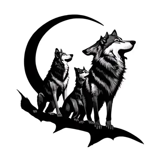 4 Wolves Howling Moon Shadow