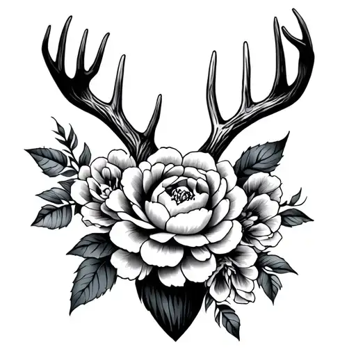 Western Style Deer Antler With Peonies Flower