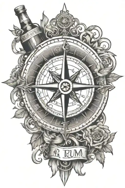 An Intricate Compass Rose Design Incorporating Elements Of Rum Bottles And Distillery Equipment