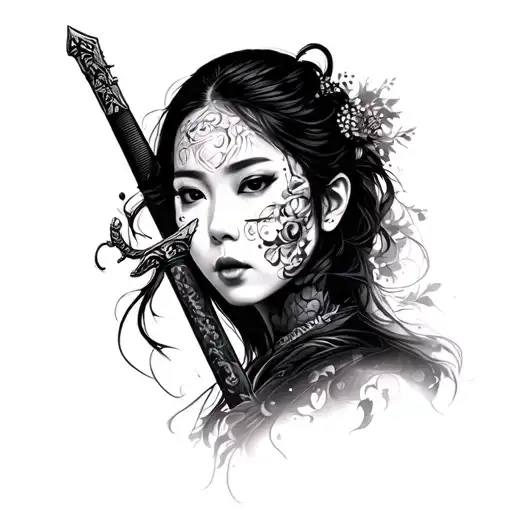 Asian Lady With Sword Across Face Morphing