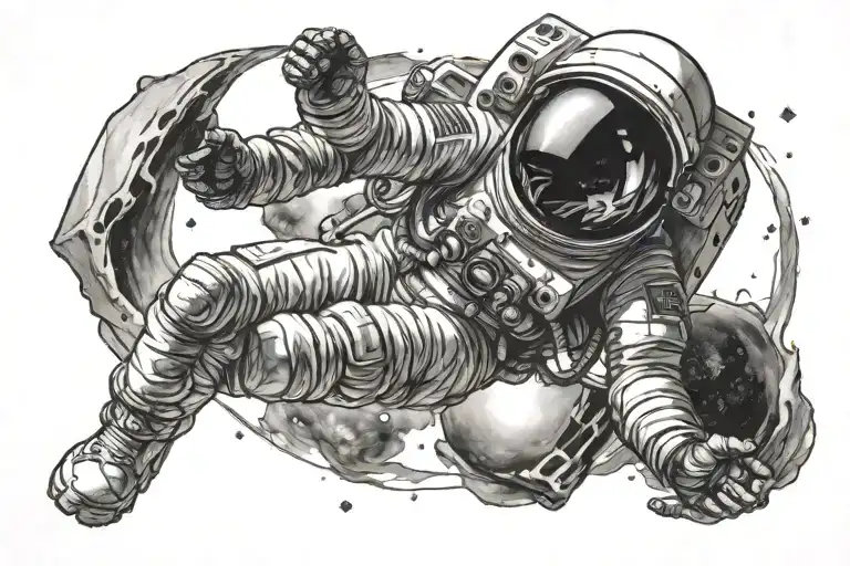 Photo Of A Tattoo Of An Astronaut In A Spacesuit Coming Out Of A Teleporter