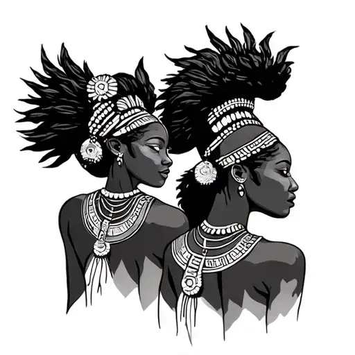 Female African Warriors With African Ornaments Used